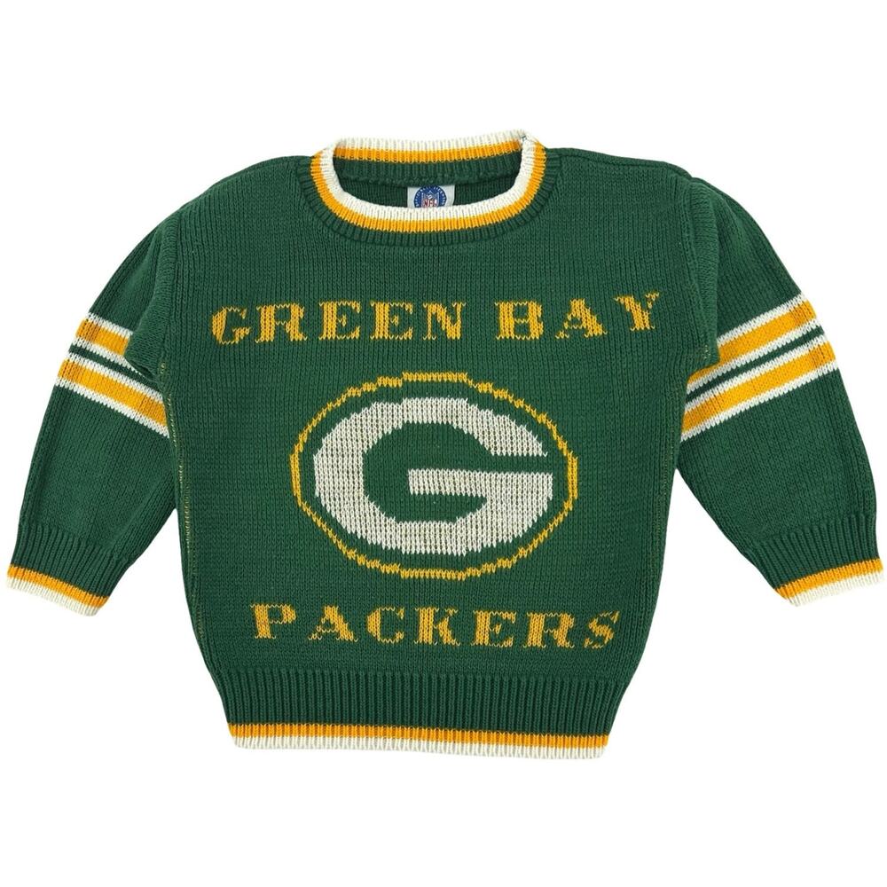 VTG 80s Youth Kids NFL Green Bay Packers Acrylic Knit Crewneck Sweater Sz (5)